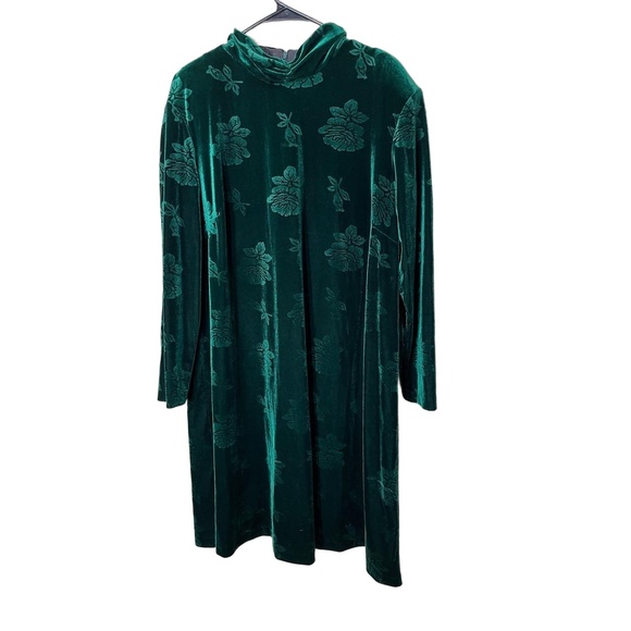 Vintage Citi Dress Green Velvet Floral Long Sleeve Cowl Neck ALine Dress 20W‎ - Picture 1 of 8